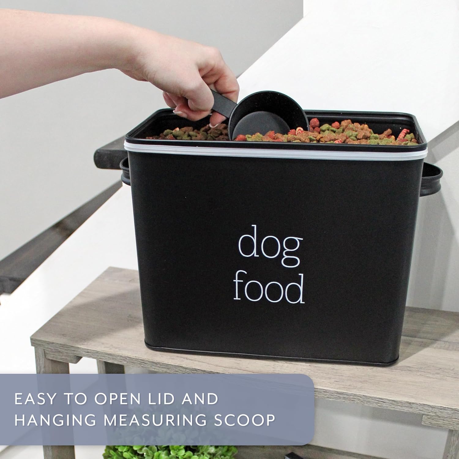 AuldHome Design Retro Dog Food Canister (Black); Modern Farmhouse Style Storage Bin for Pet Food