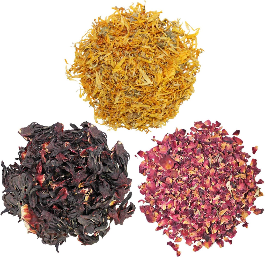 Exotic Nutrition Flower Treat 3 Pack - Healthy Assortment - Hibiscus, Calendula, Rose - for Squirrels, Guinea Pigs, Rabbits, Chinchillas, Prairie Dogs, Degus, Hamster, Gerbils, & Other Herbivores