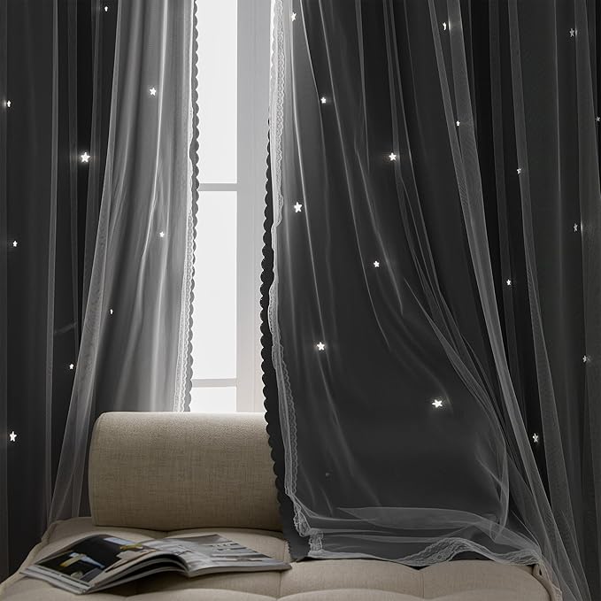 XiDi Black Out Curtains for Girls Bedroom Decor, Unicorn Curtains for Kids Room, Blackout Curtains for Living Room 72 inchs Long 34 inches Wide 2 Panel Grey