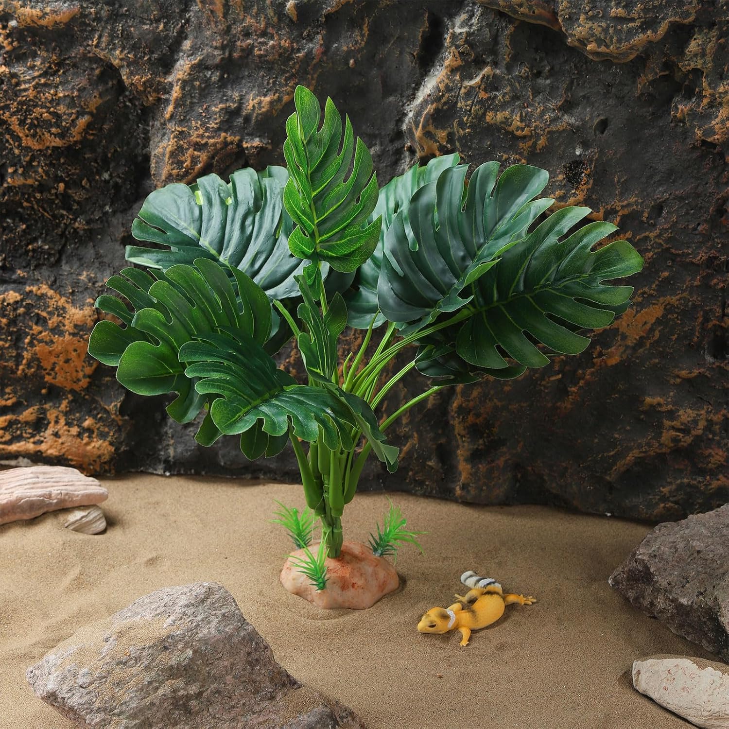 IBWell Reptile Plants - Tortoise Habitat Accessories, Artificial Spider Plant for Gecko, Ball Python, Terrarium Decor - Monstera