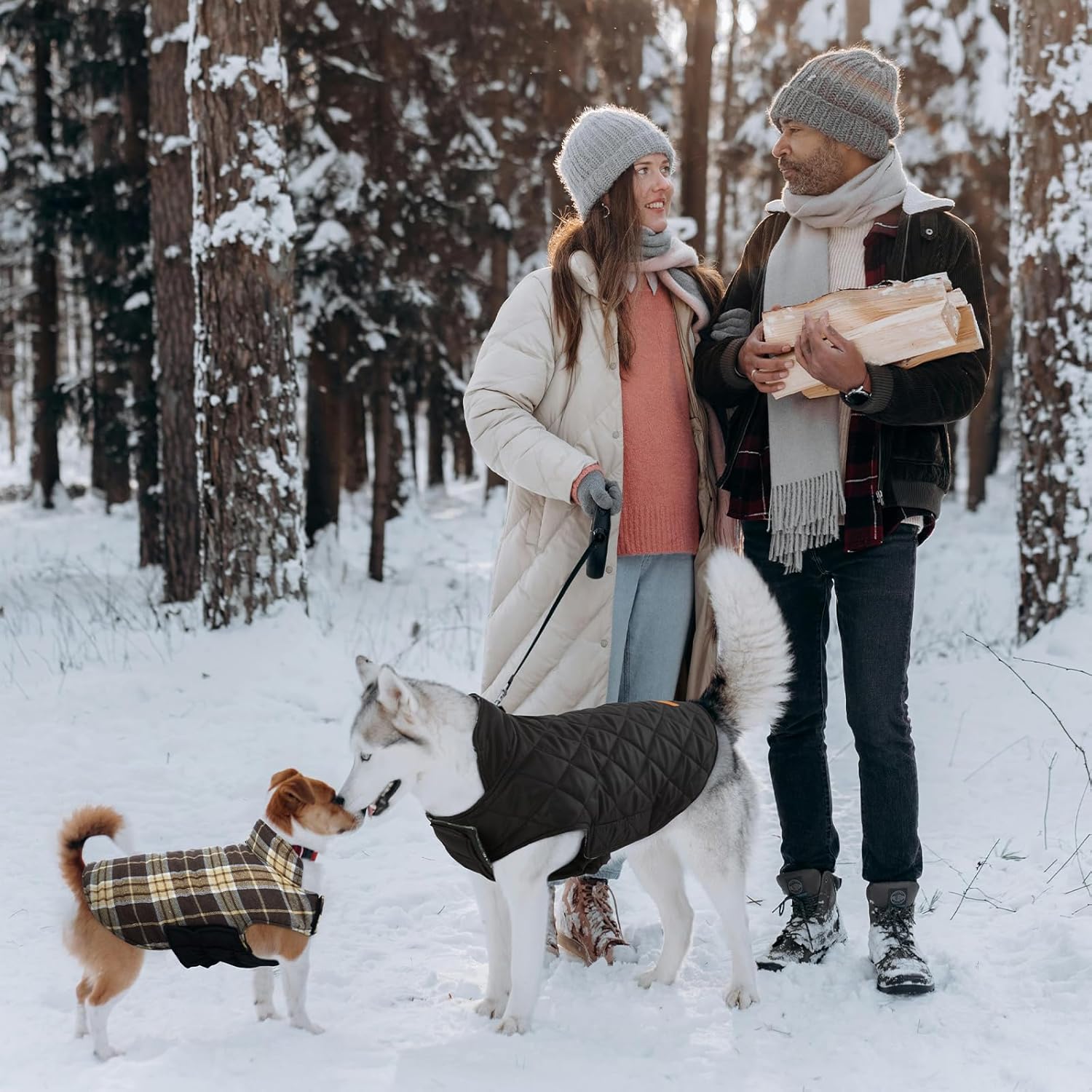 Kuoser Waterproof Dog Coat, Reversible Dog Jacket for Small Dogs, Adjustable Durable Doggie Winter Coat Warm Cozy Puppy Cold Weather Apparel from Small to Large Breed, New Brown S