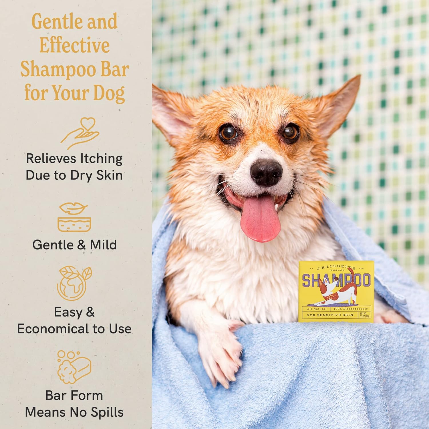 JR Liggett’s Natural Dog Shampoo Bar for Sensitive Skin - 100% Detergent Free, Non-GMO & Biodegradable - Tear-Free, Hypoallergenic Formula Soothes Dry Itchy Skin - Safe for Puppies - 3.5 oz Bar