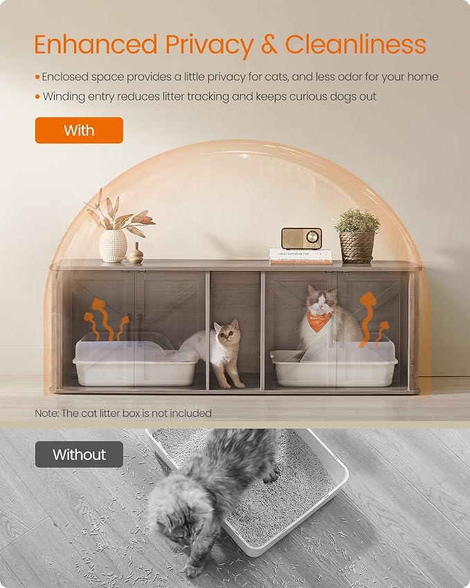 Feandrea Double Cat Litter Box Enclosure, Modern Litter Box Furniture Hidden - Image 6