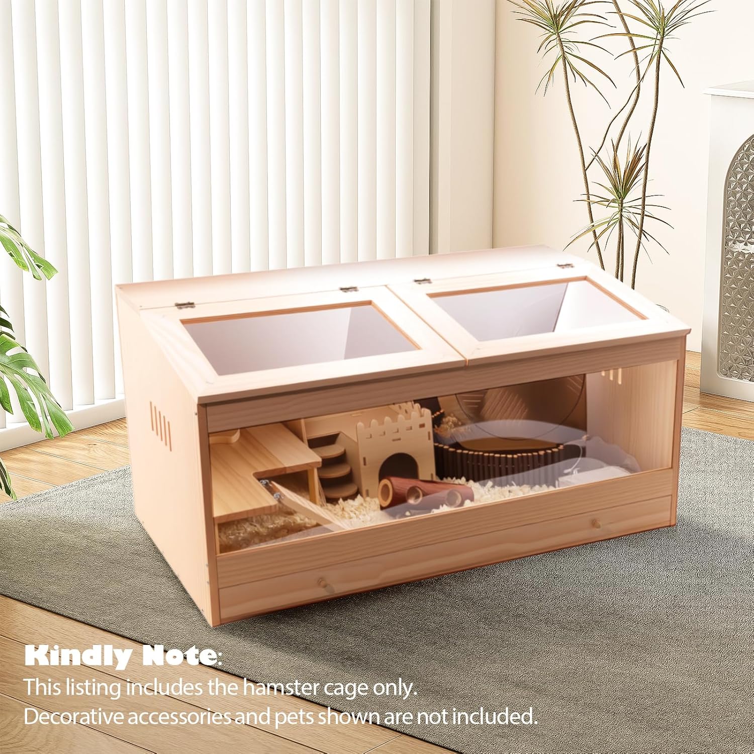 Wooden Hamster Cage with Pull-Out Tray, Small Animal Habitat with Double Skylight Doors for Gerbil, Mouse, Guinea Pig, Rat, No Accessories (31.5" L x 15.7" W x 15.7" H)