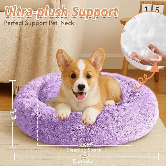 JOLLYVOGUE Calming Dog Beds Large Sized Dog, 36in Donut Washable Large Pet Bed - Image 5