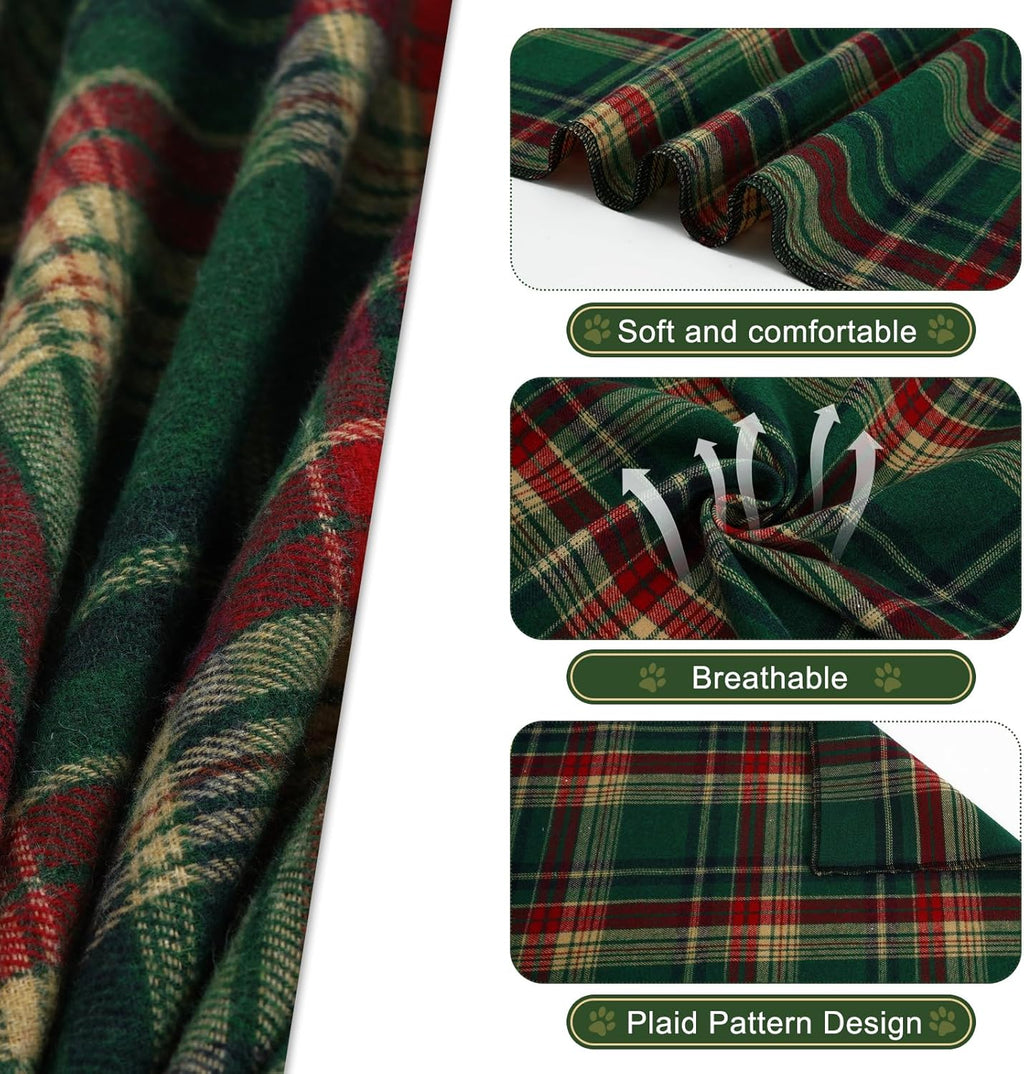 E-Clover Cute Dog Bandanas Plaid Dog Bandana Matching Scrunchie Pet Kerchief Scarf for Medium Large Dogs Boy Girl Green Red