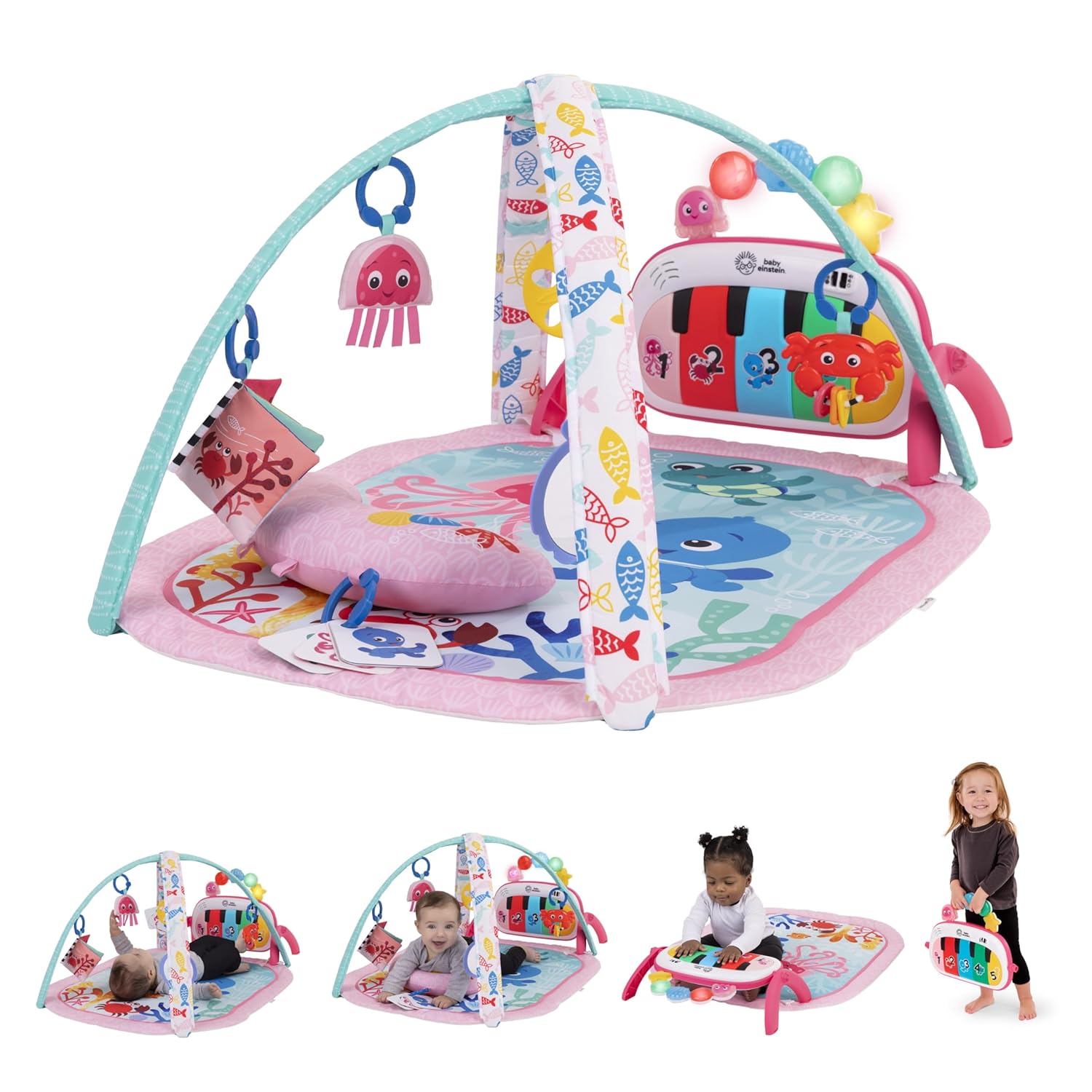 Baby Einstein Ocean Explorers 4-in-1 Kickin Tunes Jellyfish Jamboree Music & Language Discovery Gym, Pink, Ages 0 Months and Up