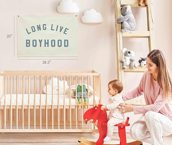 Long Live Boyhood Canvas Banner-Nursery Hanging Rectangular Poster Flag Sign Art for Baby Kids Boy,Nursery Playroom Boyroom Babyroom Decoration,Christmas Gift Idea for Boys 28.5"L x 20"W