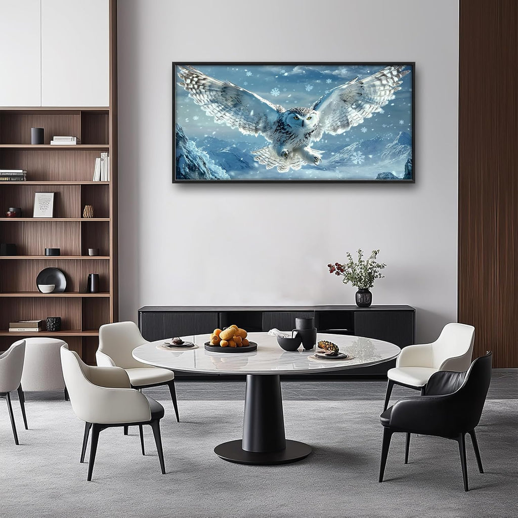 Framed Large Snowy Owl Wall Art for Living Room, Oversized Snowy Mountain Wall Decor Landscape Canvas Painting Modern Artwork Home Decoration for Living Room Bedroom Office 60"x30"