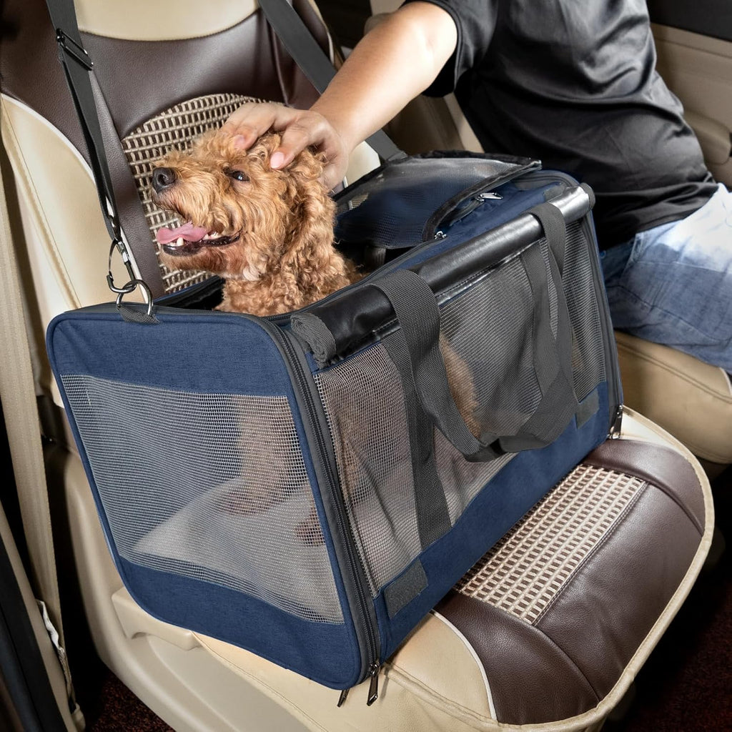 Medium Cat Carrier Large Cat 15 lbs+ Soft Pet Carrier Small Puppy/Ventilated 2 Kittens Car Travel Bag Case/Comfy Big Maine Coons 25 Pounds/Soft-Sided Mesh Kitty Products Dark Blue