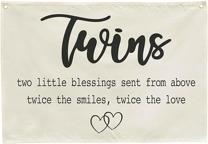 Twin Room Sign Canvas Banner Nursery Wall Decor Rectangular Flag Sign for Baby Kids Newborn Nephew,Bedroom Baby Room Door Decoration,Twins Two Little Blessings Quote,Christmas Gift 28.5"L x 20"W