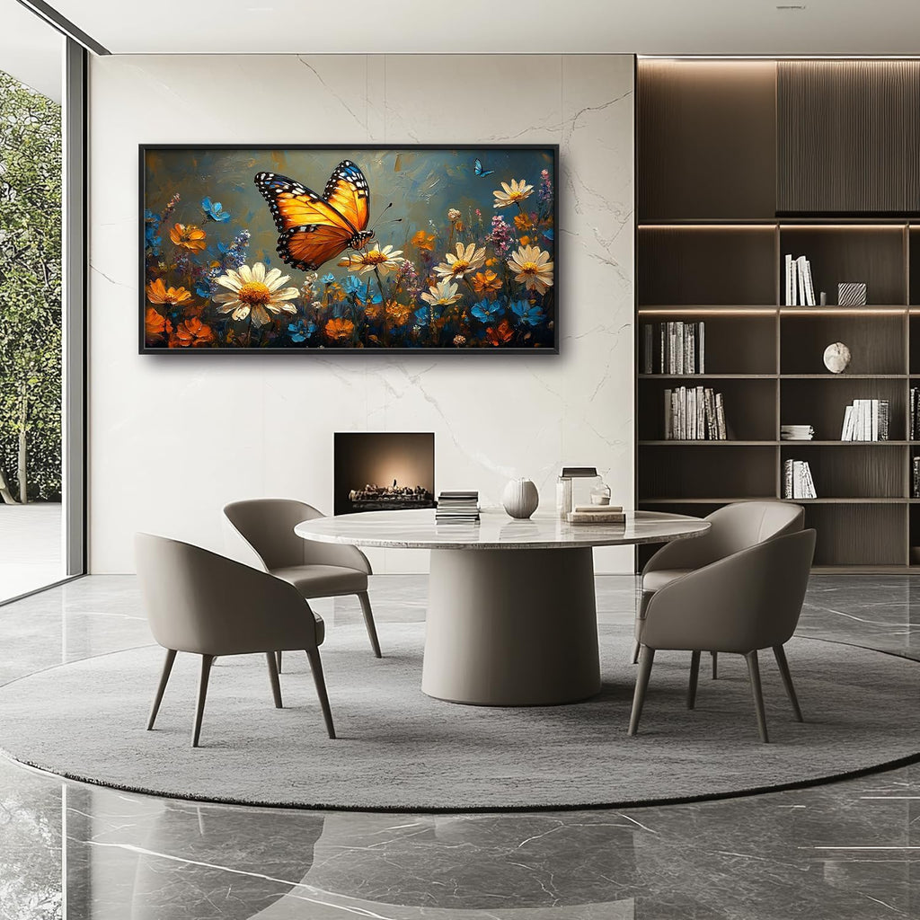 Large Butterfly Daisy Wall Art for Living Room, Floral Landscape Canvas Oversized Wall Decor, Flower Scenery Aesthetics Framed Pictures Painting Print Artwork for Bedroom Office 60"L x 30"W