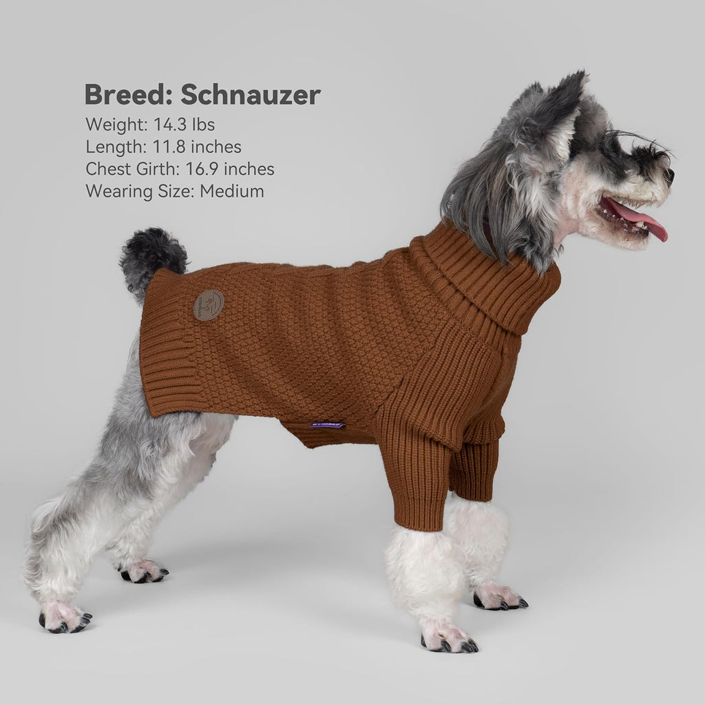 cyeollo Dog Sweaters for Small Dogs Boy, Pullover Turtleneck for Dogs Male, Knitted Doggy Fall Winter Warm Cold Weather Dog Clothes Apparel with Sleeves, Brown L