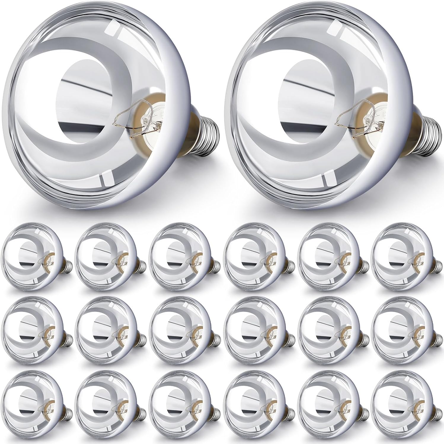 VIHOSE 20 Pack 250 Watt Heat Lamp 120v R40 Heat Lamp Bulbs Glass Incandescent Light Bulbs Incandescent Heating Lightbulbs for Reptiles Chicks Food Puppies Bathroom, Use E26 Base (Silver)
