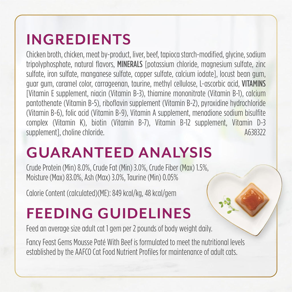 Fancy Feast Gems Pate Cat Food Mousse with Beef and a Halo of Savory Gravy Cat Food - (Pack of 8) 4 oz. Boxes