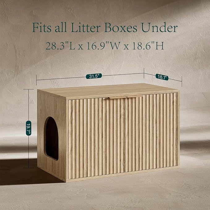Evermagin 31.5" Oak Cat Litter Box Enclosure Furniture, Large Hidden Litter Box - Image 8