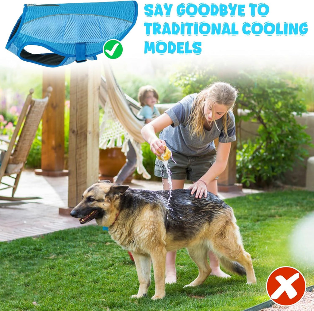 ROZKITCH Dog Cooling Vest, Dog Harness Cooler Jacket with Zipper Opening, Lightweight Evaporative Cooling Vests in Summer Hot Weather Outdoor Hiking Walking Camping Training Hunting Blue L