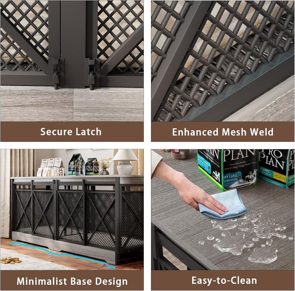 COZPAW 78 Inch Double Dog Crate Furniture, Extra Large Dog Kennel Indoor for Medium Large 2 Dogs, Heavy Duty Dog Cage Chew-Resistant Steel and Wooden Pet House with Removable Divider (Grey)