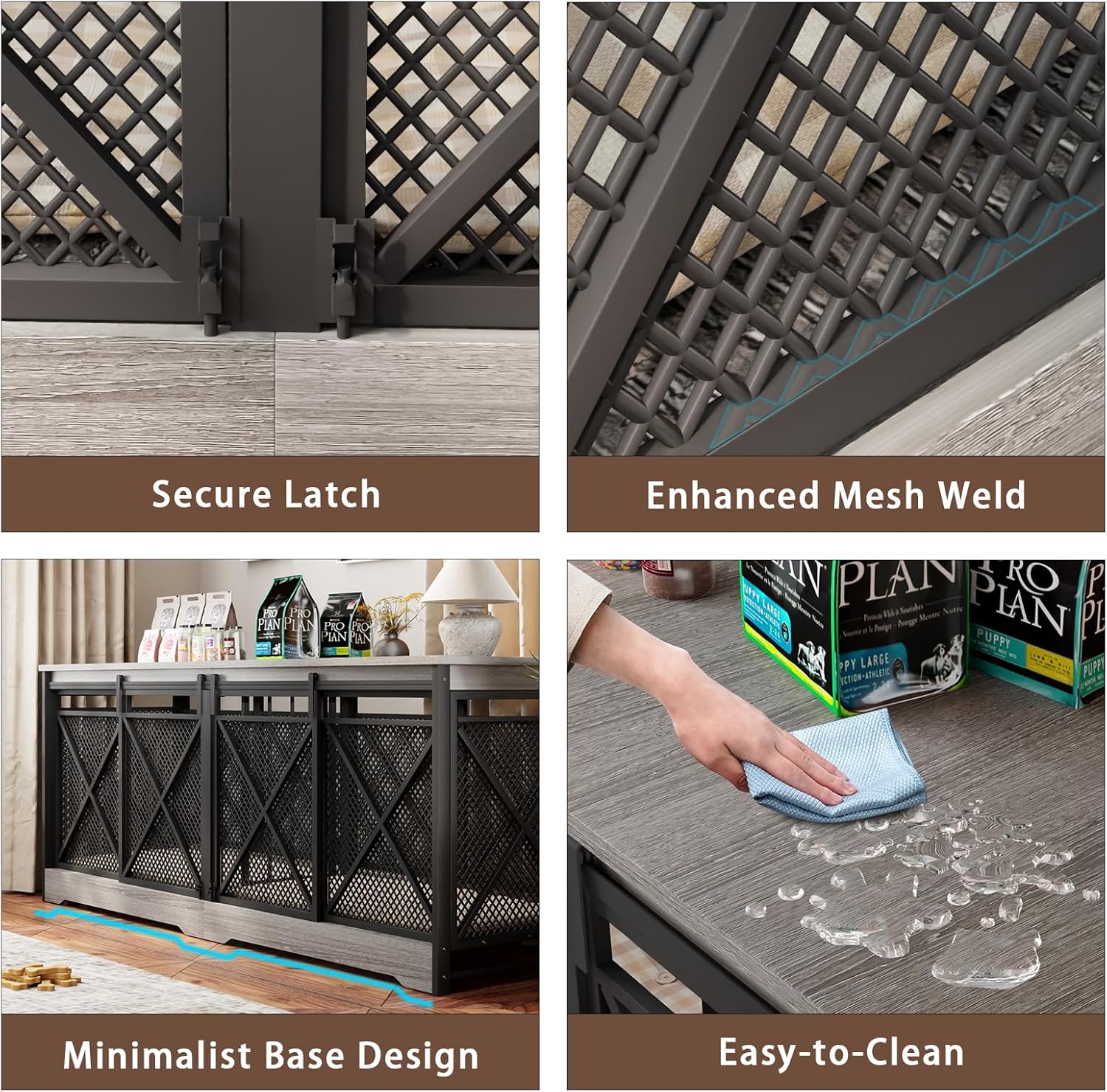 COZPAW 78 Inch Double Dog Crate Furniture, Extra Large Dog Kennel Indoor for Medium Large 2 Dogs, Heavy Duty Dog Cage Chew-Resistant Steel and Wooden Pet House with Removable Divider (Grey)