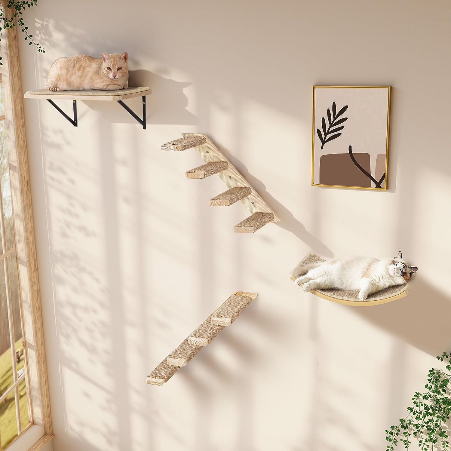2PCS Cat Wall Shelves with Scratching Mat, 16.6x9.7 Inch Large Cat Wall Hammock Cats Furniture Shelf Window Perch Wall Mounted Beds for Household Pets Sleeping, Playing, Climbing