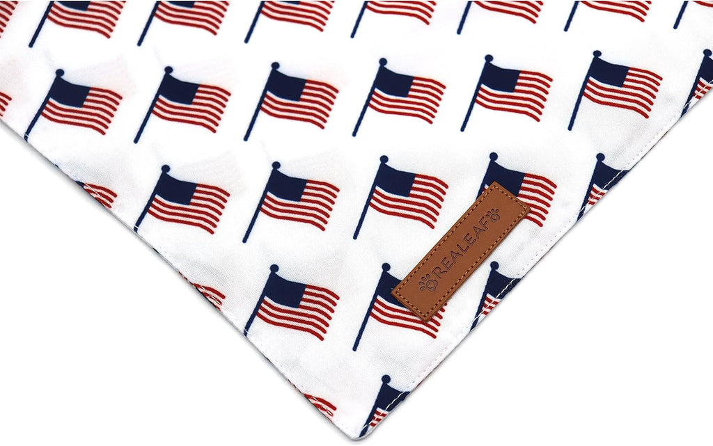 Realeaf American Flag Dog Bandanas 2 Pack, Triangle Reversible 4th of July Pet Scarf for Boy and Girl, Premium Durable Fabric, Patriotic Bandana for Small Medium Large and Extra Large Dogs (Small)