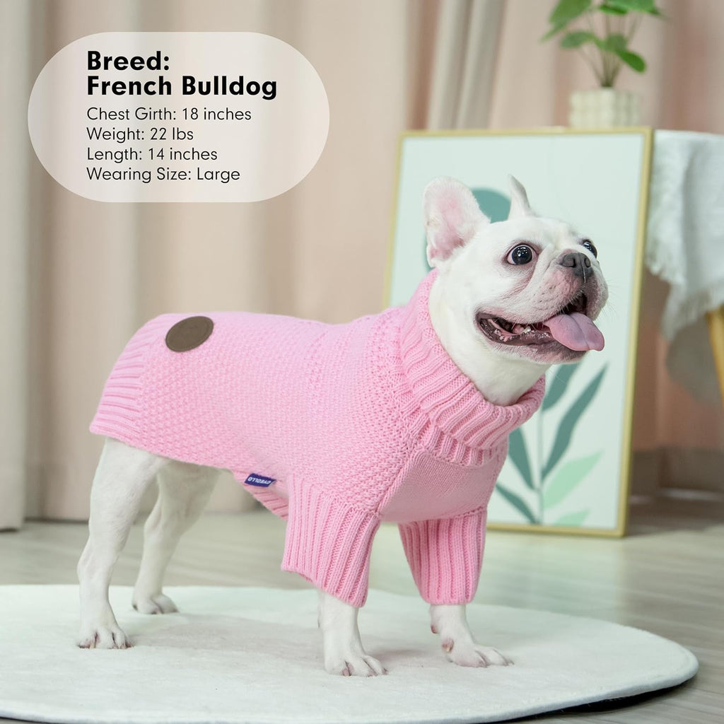 cyeollo Turtleneck Dog Sweater Soft Knitwear Pullover Sweaters with Leash Hole Pet Clothes for Cold Weather Pet Small Dog Sweaters,Pink, XL