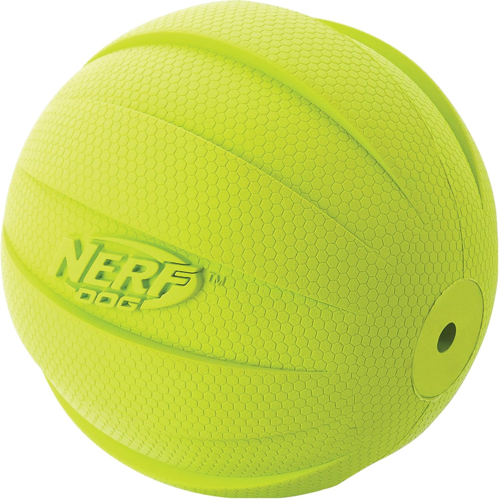 Nerf Dog Rubber Ball Dog Toy with Squeaker, Lightweight, Durable and Water Resistant, 4 Inch Diameter for Medium/Large Breeds, Single Unit, Green
