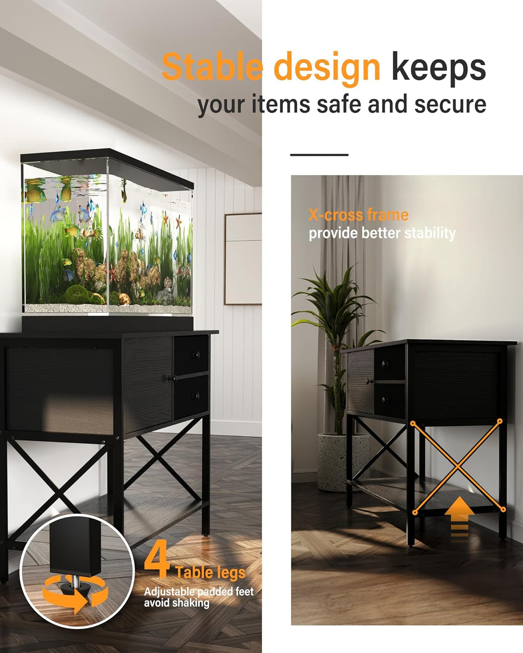 Fish Tank Stand 40 Gallon: Sturdy Aquarium Stand with Accessories Storage - Metal Tank Stands Table for 40-50 Gallon Reptile Breeder Turtle Terrarium - 36.6"x18.8" Weight Capacity 660 lbs