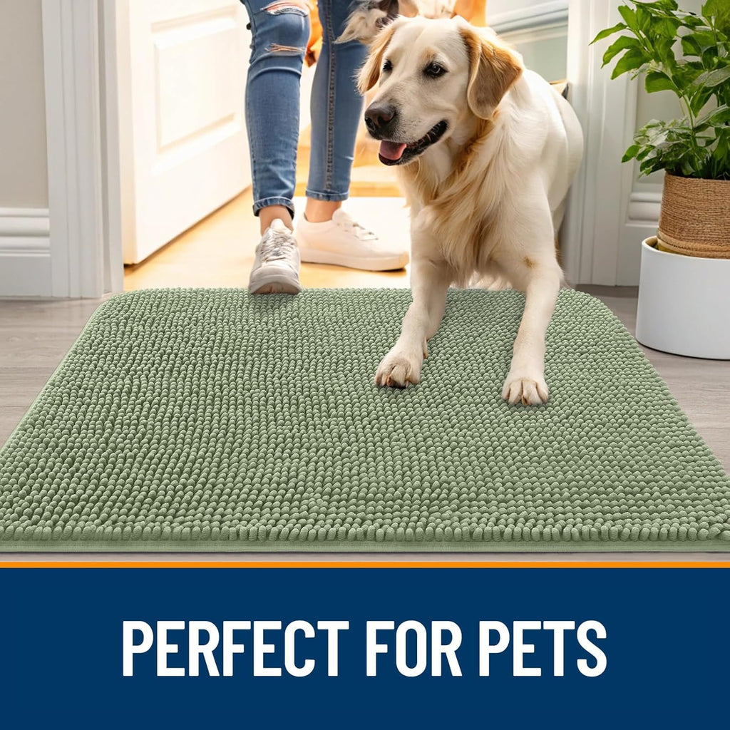 OLANLY Dog Door Mat for Muddy Paws 59x35, Absorbs Moisture and Dirt, Absorbent Non-Slip Washable Doormat, Quick Dry Chenille Mud Mat for Dogs, Entry Indoor Entryway Carpet for Inside Floor, Sage Green