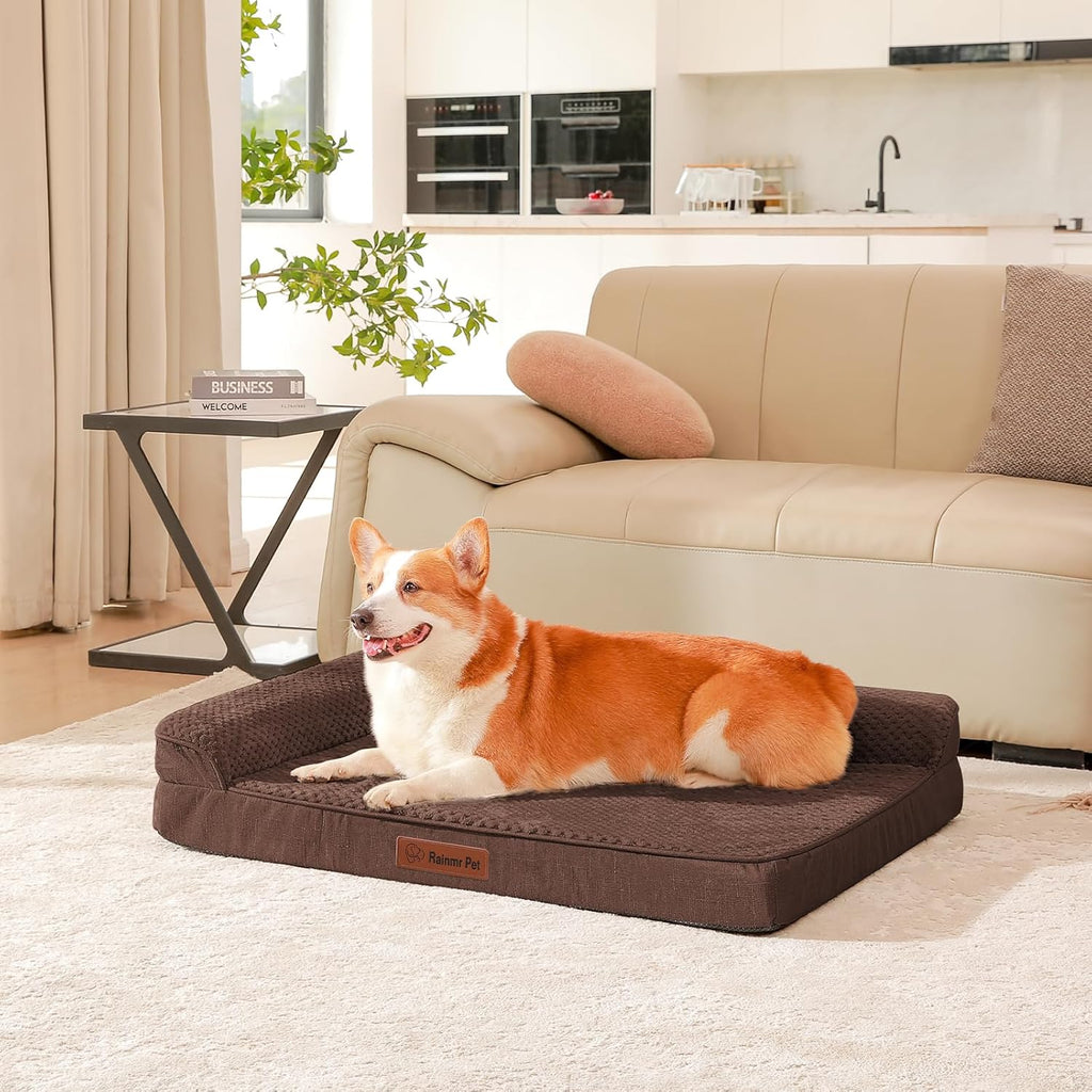Orthopedic Dog Bed, 3 Inch Memory Foam Dog Beds for Large Dogs, Washable Removable Cover, Nonskid Bottom, Waterproof Pet Couch for Indoor, Outdoor or Car Use, 36x27 Inches L Brown Grey