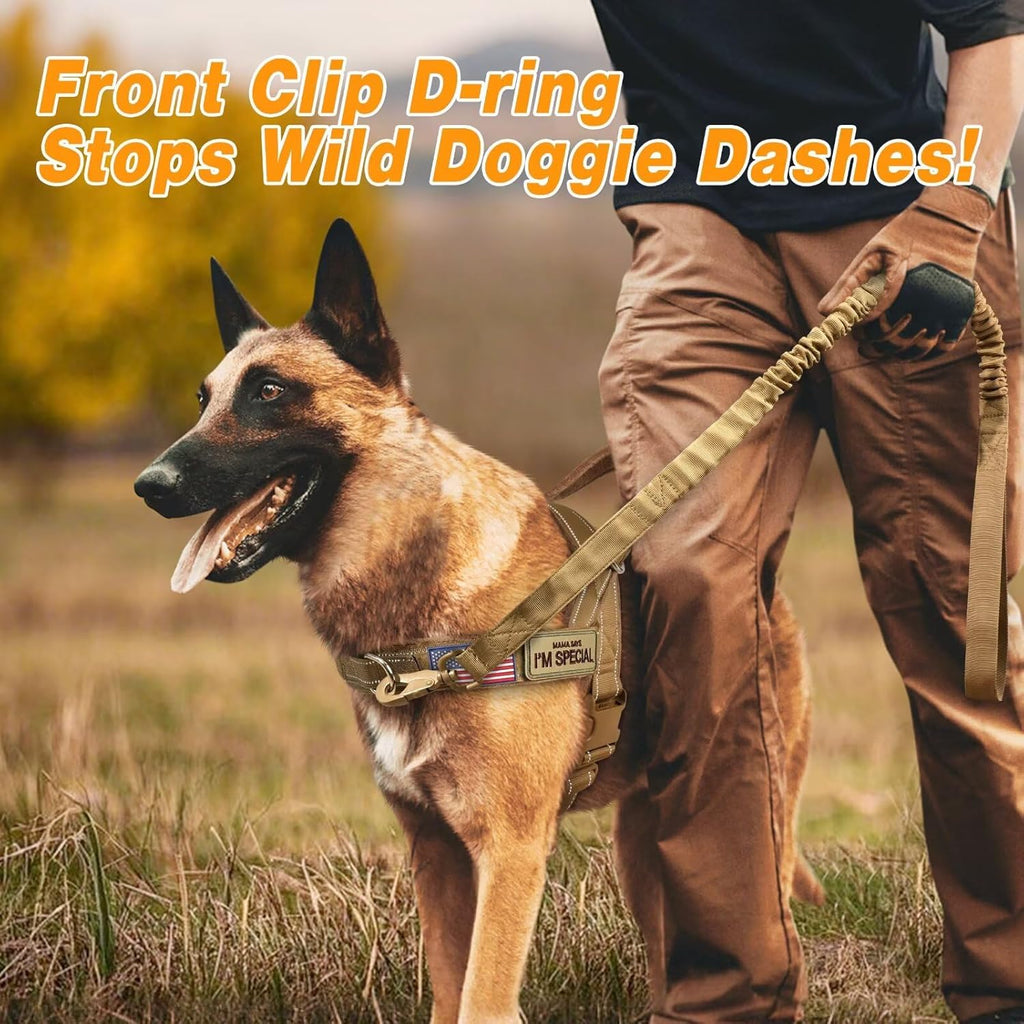 Forestpaw No Pull Dog Harness - Soft Flannel Padded Tactical Dog Vest Harness with Quick Release Buckle, Adjustable Reflective Pet Harness for Medium Large Dogs Walking Training,Brown L