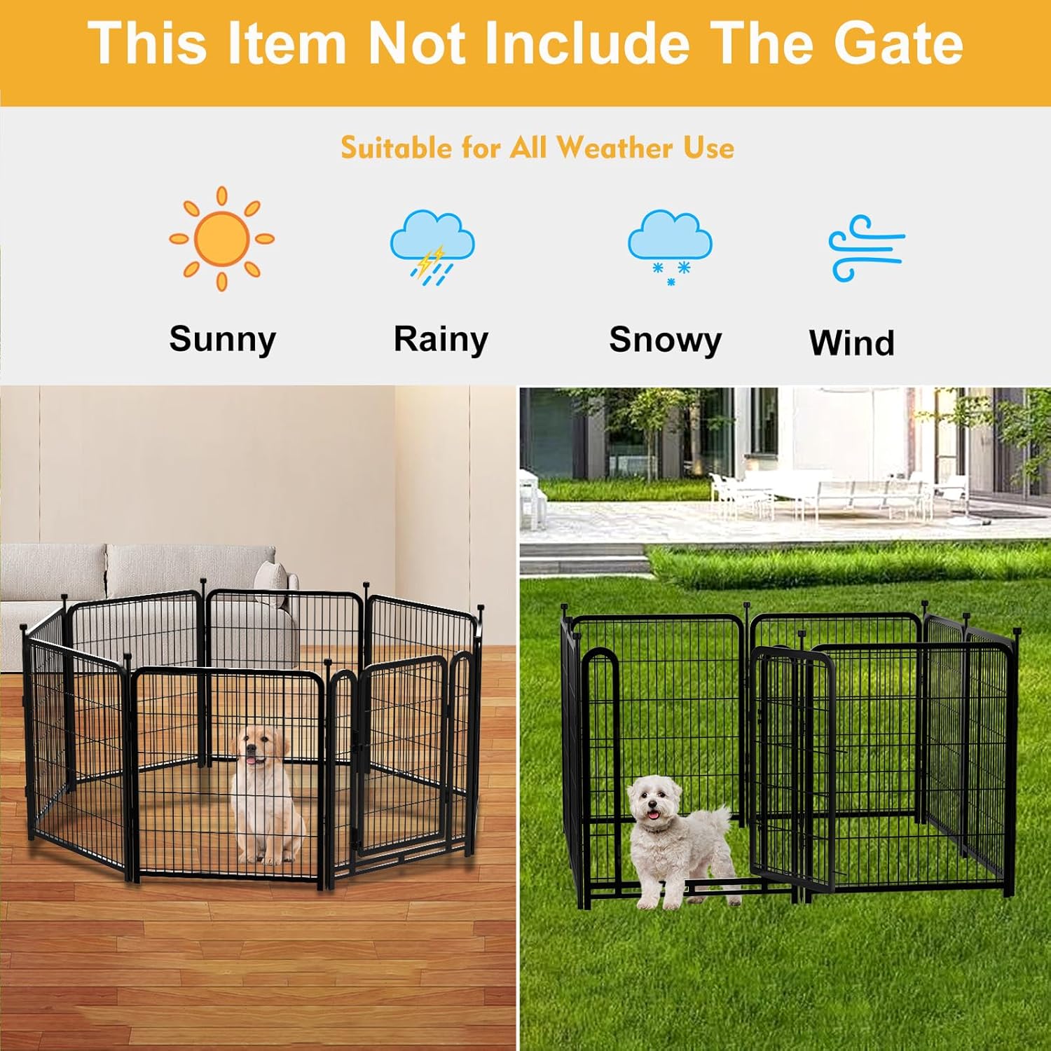 Doorless 48 in(H) Decorative Garden Fence and Borders, 12 Panels Total 26.6 Ft(L), Outdoor Dog Fence, Fencing for Garden Beds, Dog Play Pen Outdoor, Flower Bed Fencing, Black