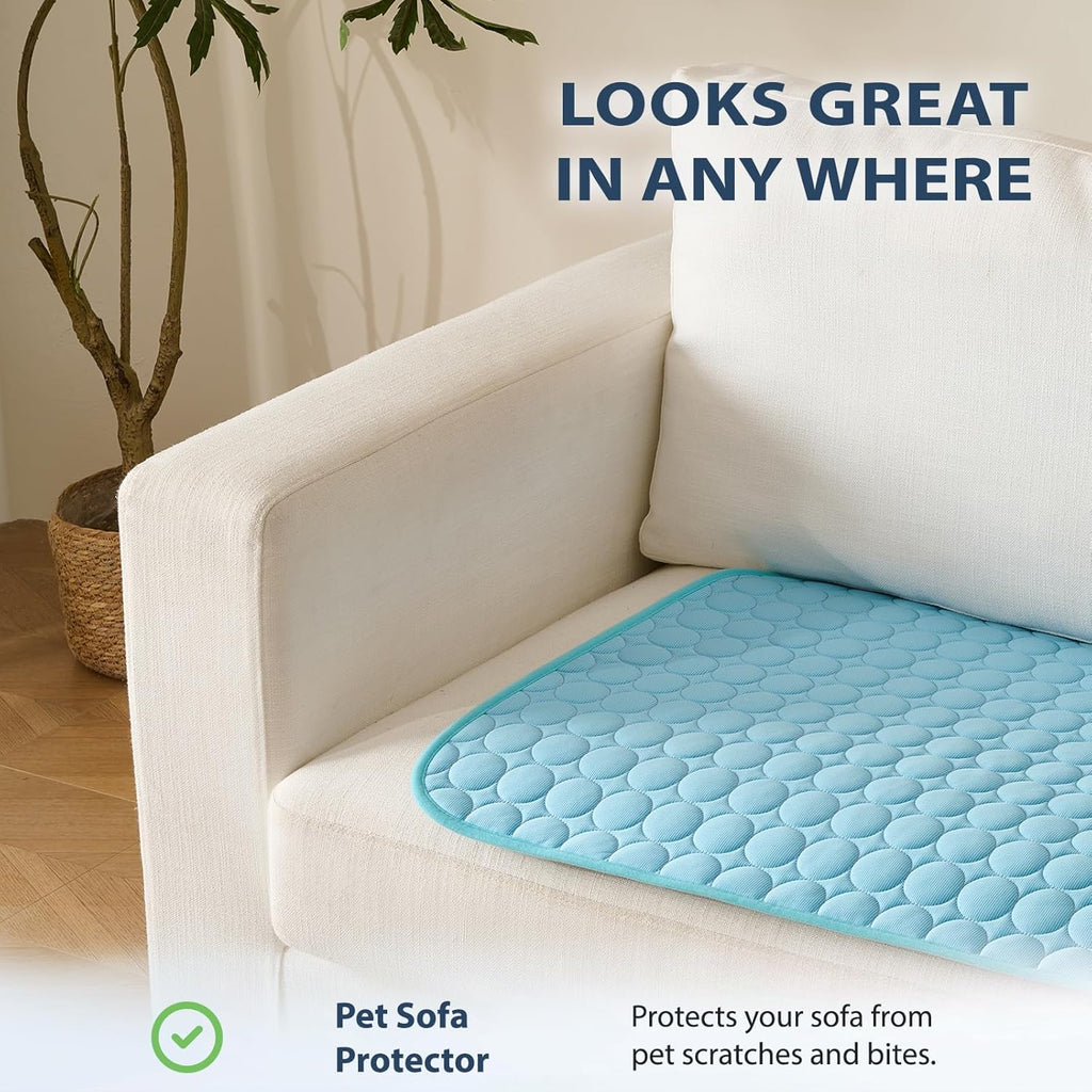 MICROCOSMOS Summer Cooling Mat & Sleeping Pad- Water Absorption Top, Materials Safe, Easy Carry, EZ Clean. Keep Cooling for Pets, Kids and Adults.(Blue, 48" x24")