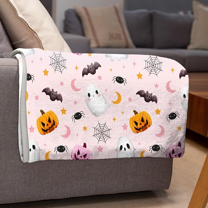 Halloween Ghost Pumpkin Blanket - Cute Decor for Couch, Sofa, Bed, Living Rooms - Gifts for Girls Boys - 40"x50" Kids/Throw Size