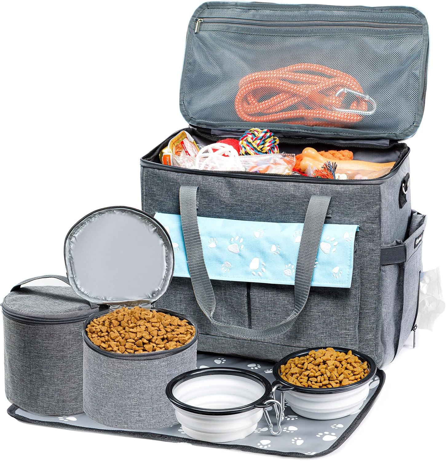Dog Travel Bag, Airline Approved Dogs Bags for Traveling, 2 Dog 's Food Travel Container and Collapsible Bowls, Weekend Pet Travel Bags (X-Large)