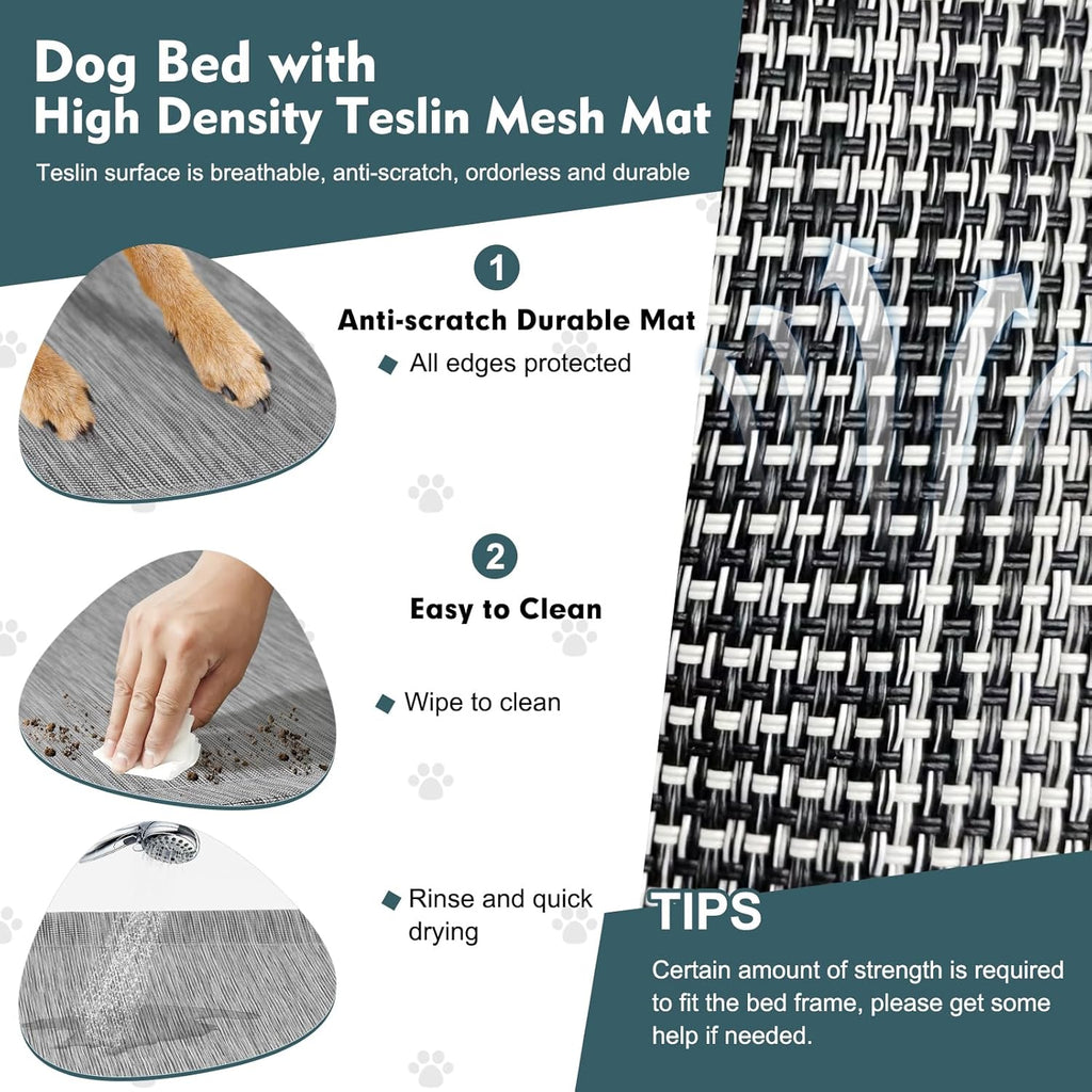 Upgraded Elevated Dog Bed with Canopy, Portable Raised Outdoor Dog Bed with Stable Anti-Slip Feet, Wider Shade Pet Bed Cot, Raised Dog Beds for Large Dogs Camping, Indoor & Outdoor Use