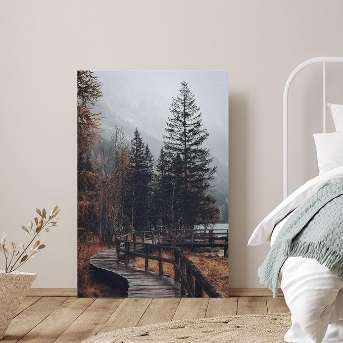 SIGNWIN Canvas Wall Art Autumn Dramatic Forest Landscape Living Room Orange Photography Rustic - 32x48 inches