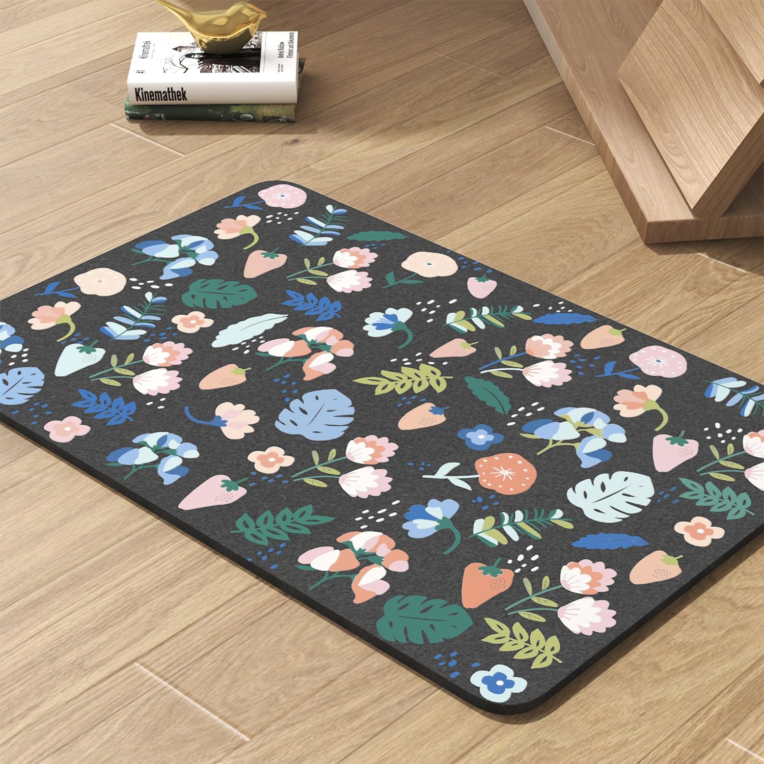 Pet Feeding Mat-Absorbent Dog Mat for Food and Water Bowl-No Stains Quick Dry Water Dispenser Mat-Dog Accessories Pet Supplies-Bowl for Messy Drinkers（DARKFLOWERS,23"x34"