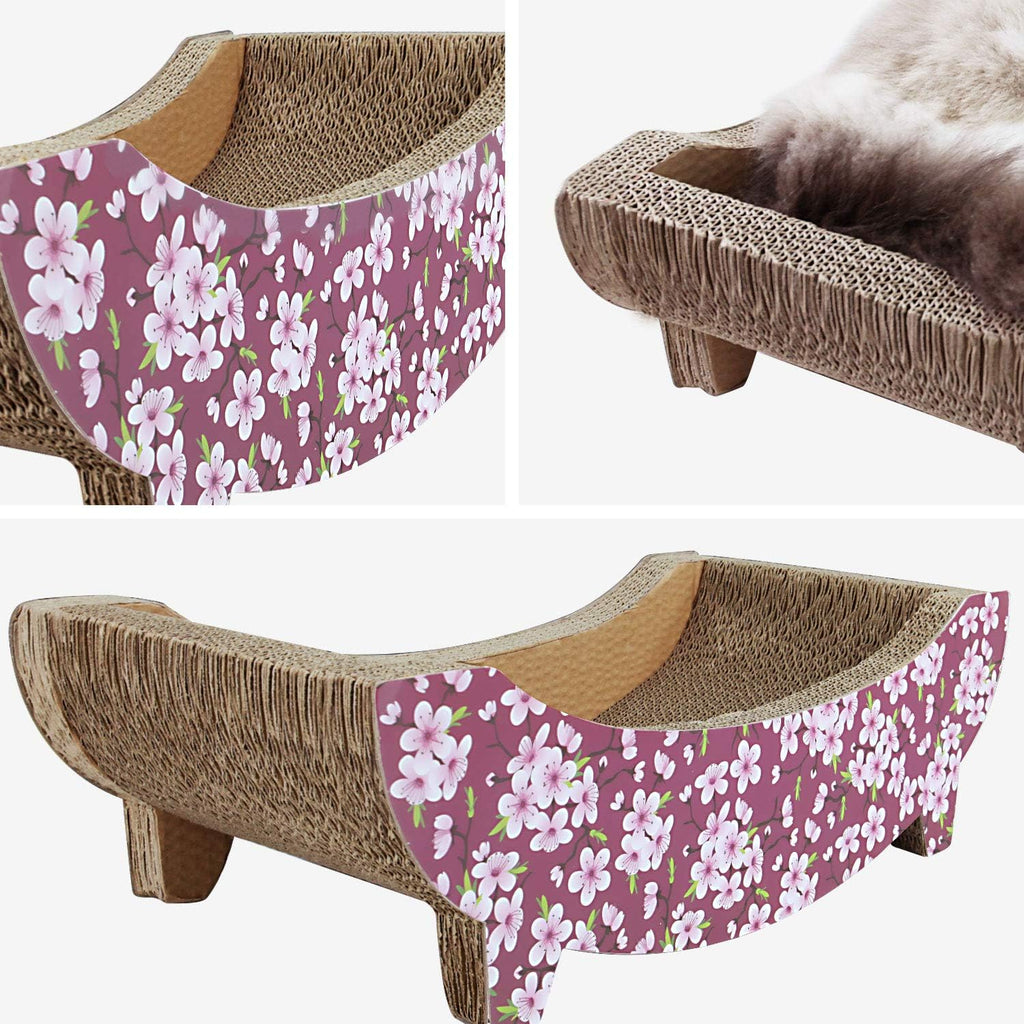 Cat Scratching Post Lounge Bed, Boat Shape Cat Scratcher Cardboard, Durable Recycle Board Pads Prevents Furniture Damage