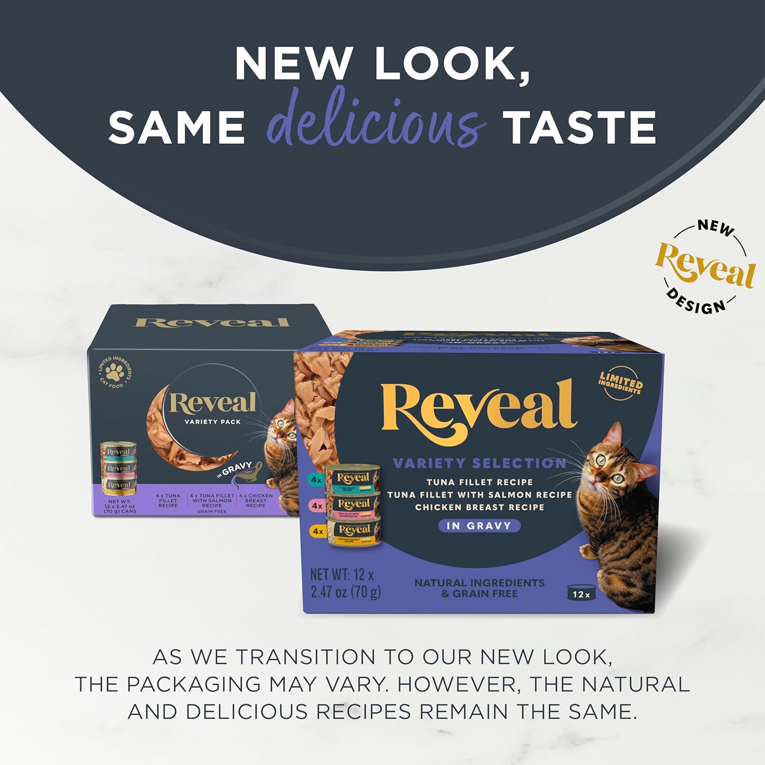 Reveal Natural Wet Cat Food, 12 Count, Grain Free, Limited Ingredient Canned Food for Cats, Fish and Chicken Variety in Gravy, 2.47 oz Cans
