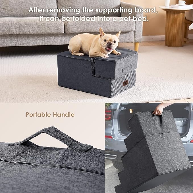 EHEYCIGA Dog Stairs for Small Dogs 16.5" H, 3-Step Extra Wide Dog Steps for - Image 6