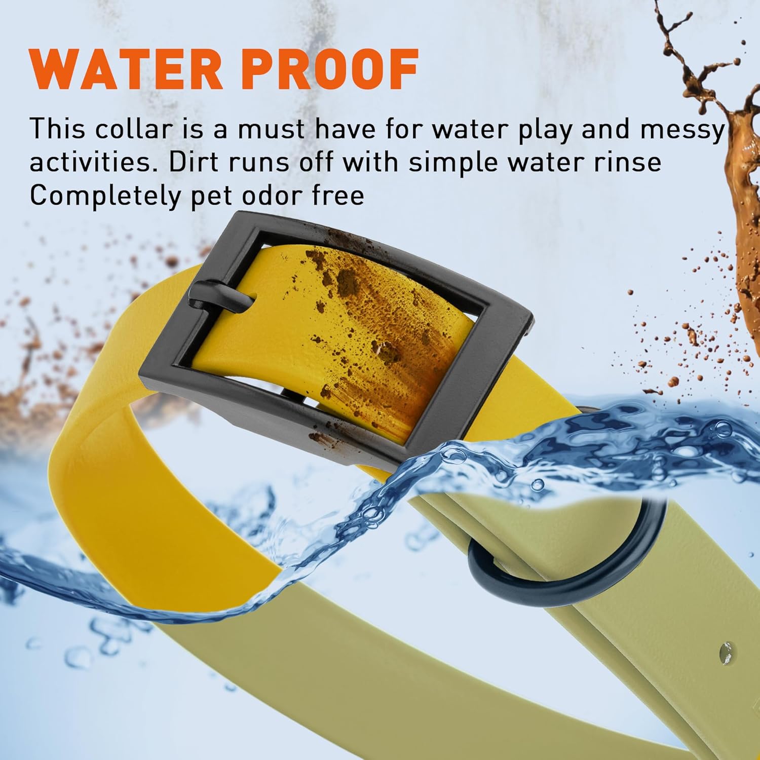 Dogline Biothane Waterproof Dog Collar Strong Coated Nylon Webbing with Black Hardware Odor- Proof for Easy Care Easy to Clean High Performance Fits Small Medium or Large Dogs, Treasure Gold