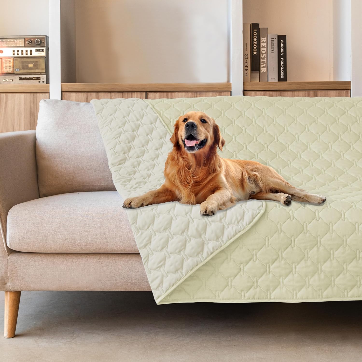 gogobunny 100% Double-Sided Waterproof Dog Bed Cover Pet Blanket Sofa Couch Furniture Protector for Puppy Large Dog Cat, Reversible (82x120 Inch (Pack of 1), Dark Cream/Light Cream)