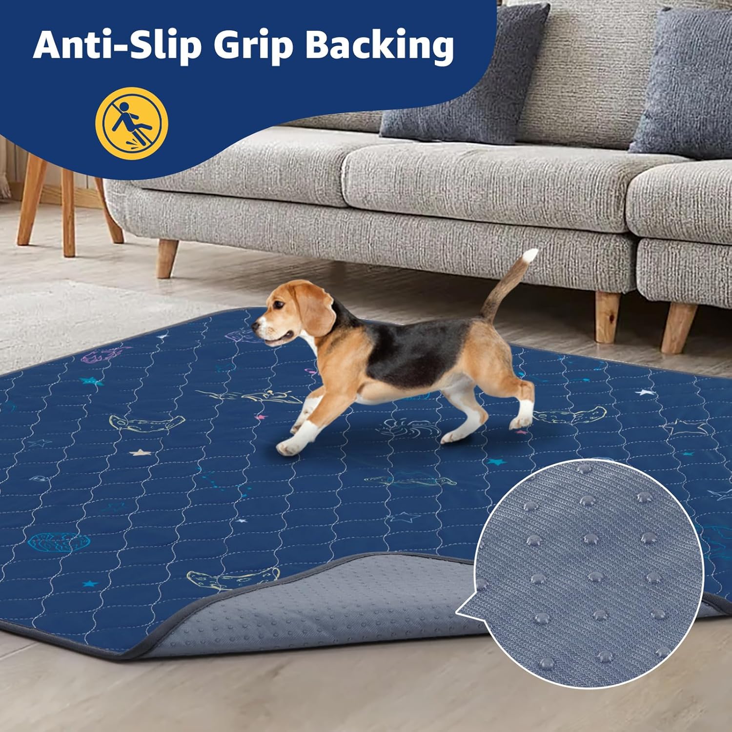 LOOBANI Pee Pads for Dogs Washable: Reusable Dog Pee Pads for Small Pet, 2 Pack Waterproof Puppy Whelping Pads 31" x 36", Non-Slip Potty Training Mat for Dog Playpen, Floor, Cage, Sofa, Crate, Blue