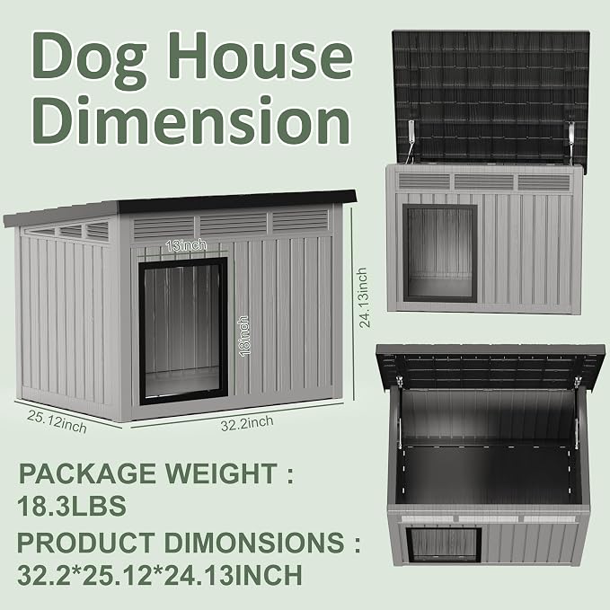 DRATO Small Dog House, Weatherproof Resin Dog House Outdoor - Image 4