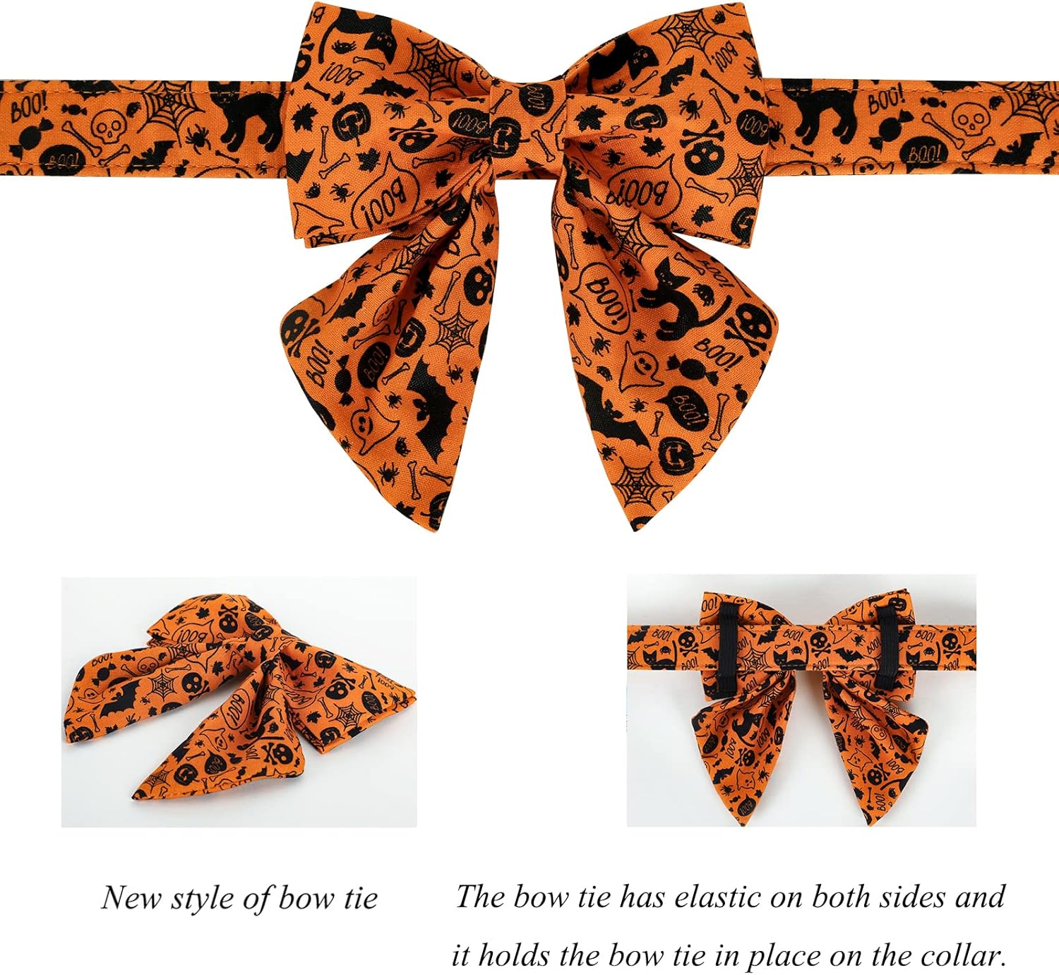 Lionet Paws Halloween Dog Collar with Bowtie - Cute Cotton Adjustable Fall Bowtie Dog Collar with Metal Buckle for Small Medium Large Dog Girl Boy Gift, S, Neck 10-16in