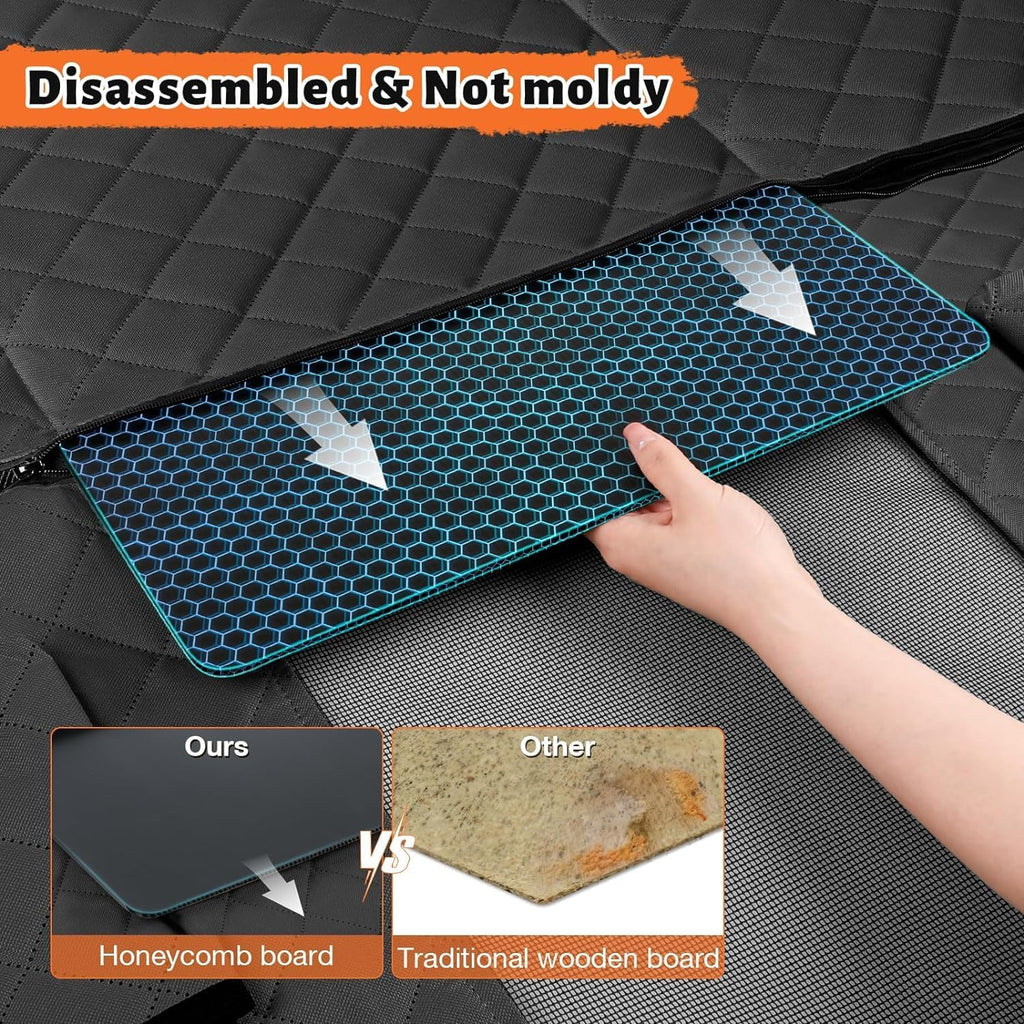 Dog Car Seat Cover for Back Seat, Hard Bottom Back Seat Extender for Dogs, Holds 420lbs, Waterproof Pet Hammock Protector, Thick and Durable Dog Seat Cover for Truck, Car, SUV-Black