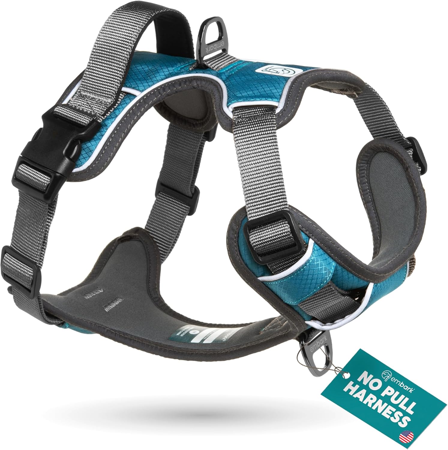 Embark Adventure Dog Harness, No-Pull Reflective Trim Dog Harness for Small, Medium & Large Dogs - Military Grade Nylon, 2 Leash Clips & Gel Lined Handle. Soft & Padded Puppy Dog Vest for Any Breed