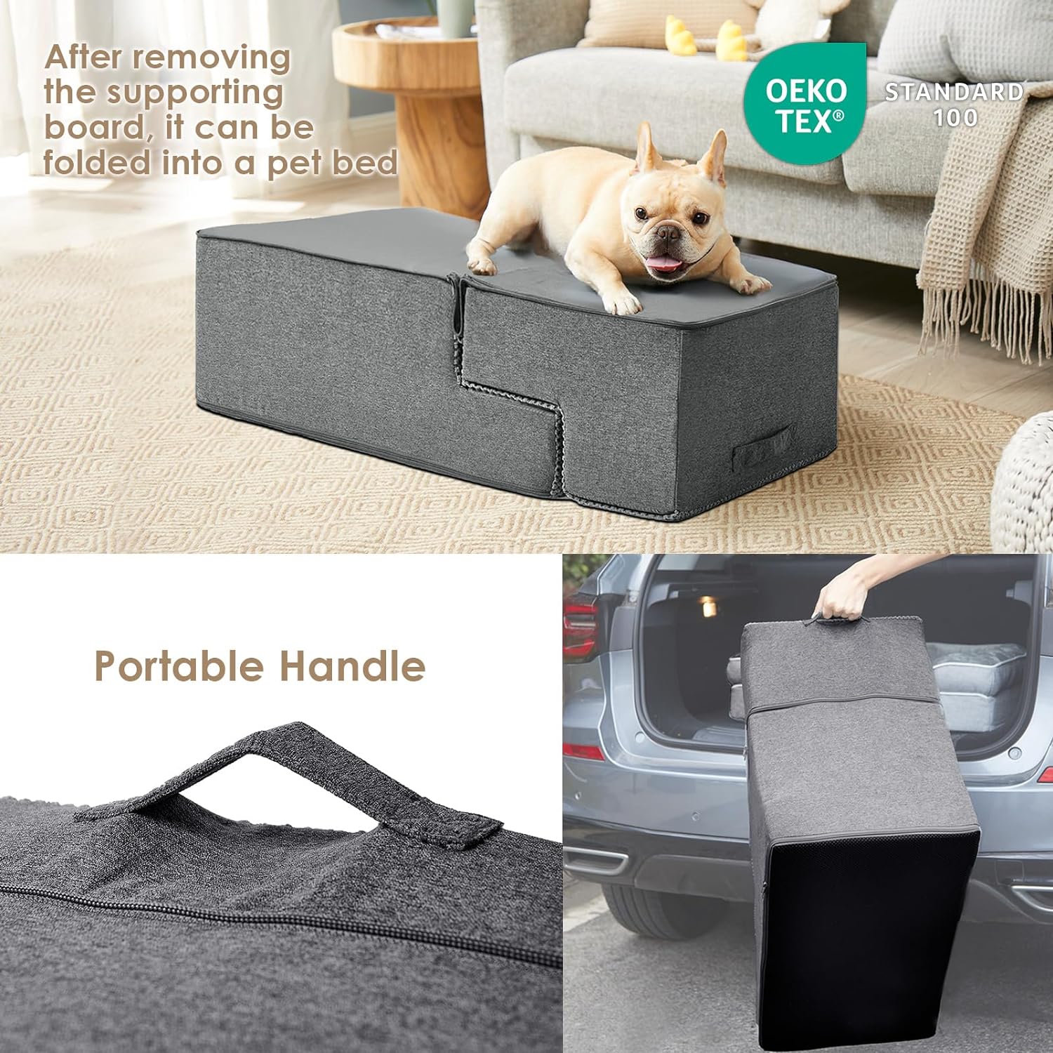 EHEYCIGA Dog Stairs for Bed 18" H, 4-Step Dog Steps for High Bed, Pet Steps for Small Dogs and Cats, Non-Slip Balanced Pet Ramp Indoor, Grey