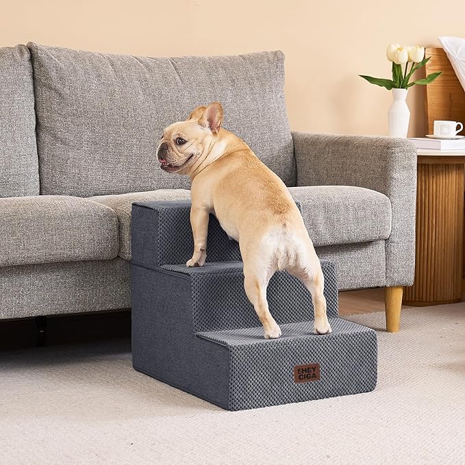 EHEYCIGA Dog Stairs for Small Dogs 16.5" H, 3-Step Extra Wide Dog Steps for - Image 5